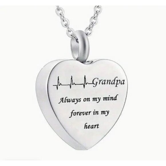Grandpa Memory Heart Cremation Urn Pendant Necklace For Ashes - Picture 1 of 5